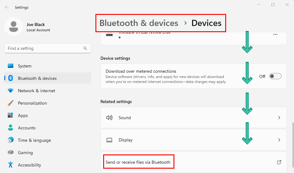 Send or receive files via Bluetooth