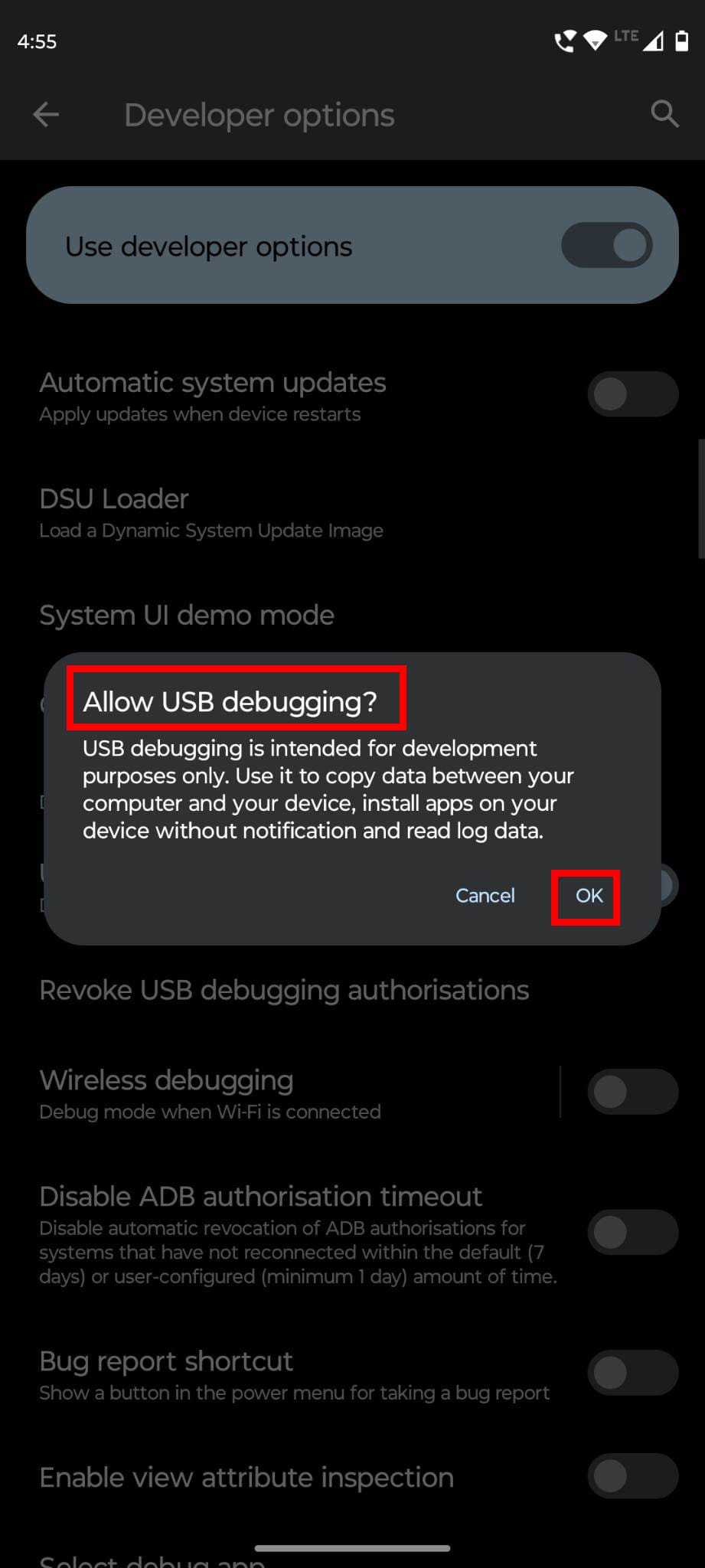 Allow USB debugging pop up