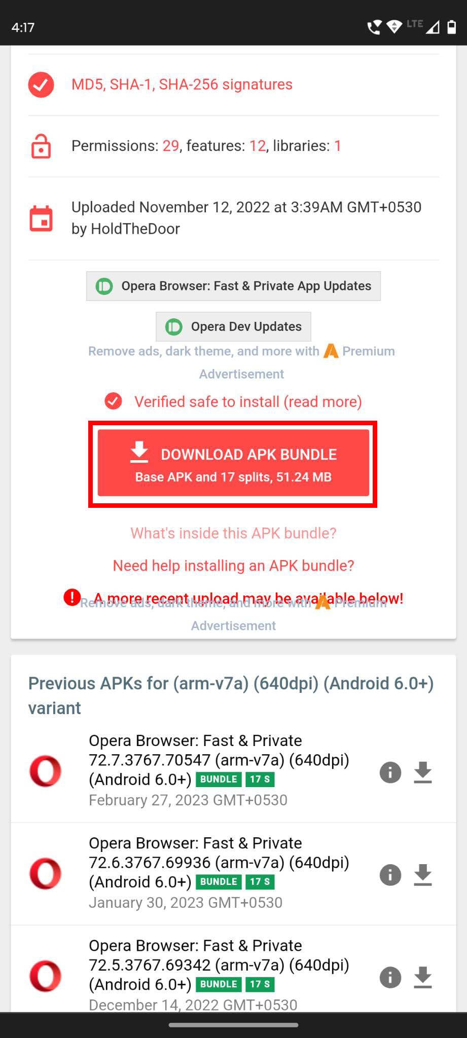 The Download APK Bundle button