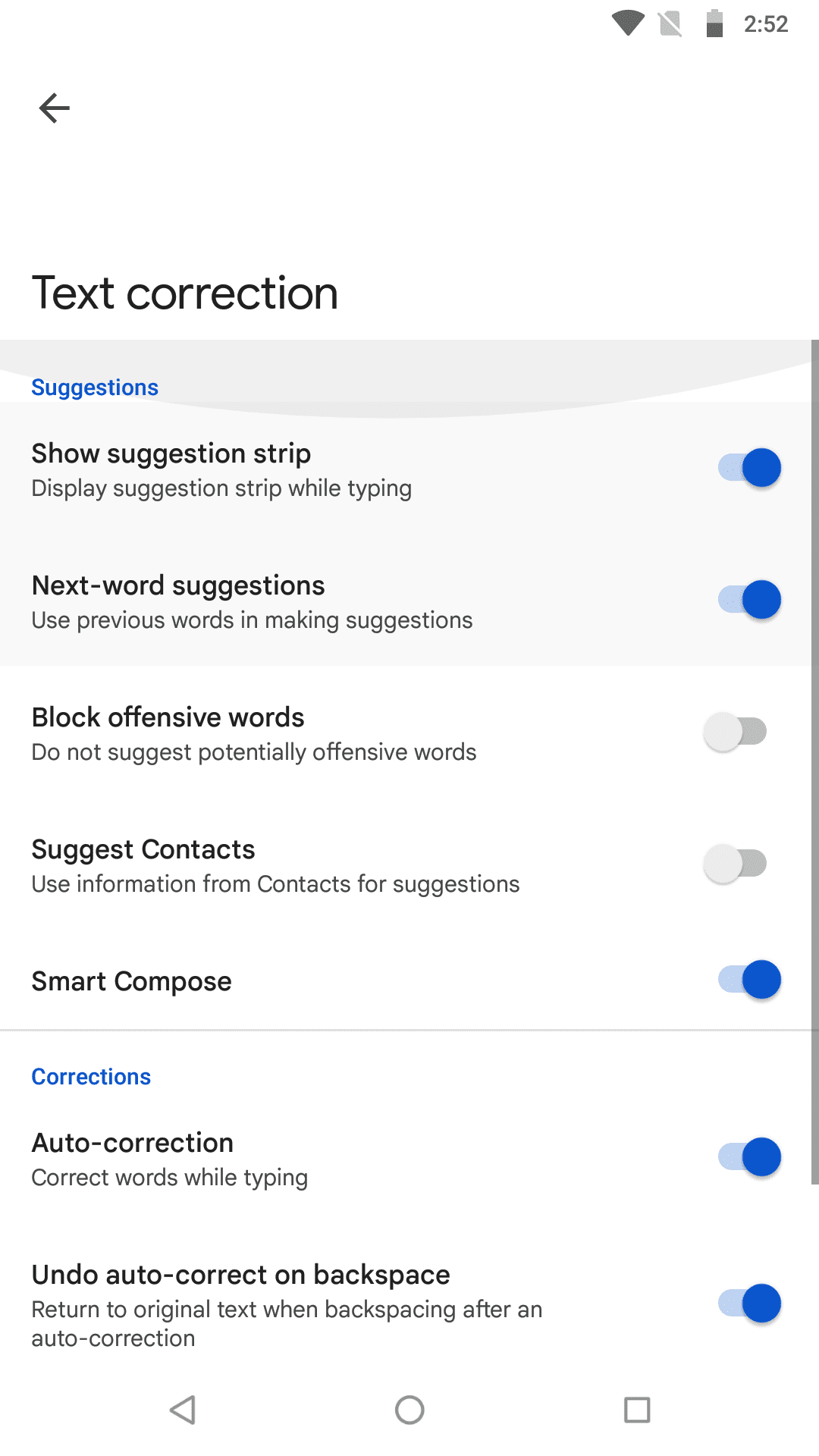 Android text corrections Suggestions