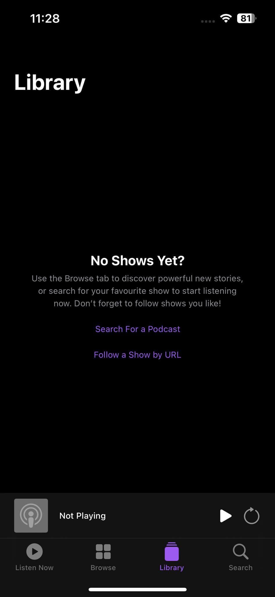 Apple Poscasts Library for all purchased and subscribed Podcasts and Shows