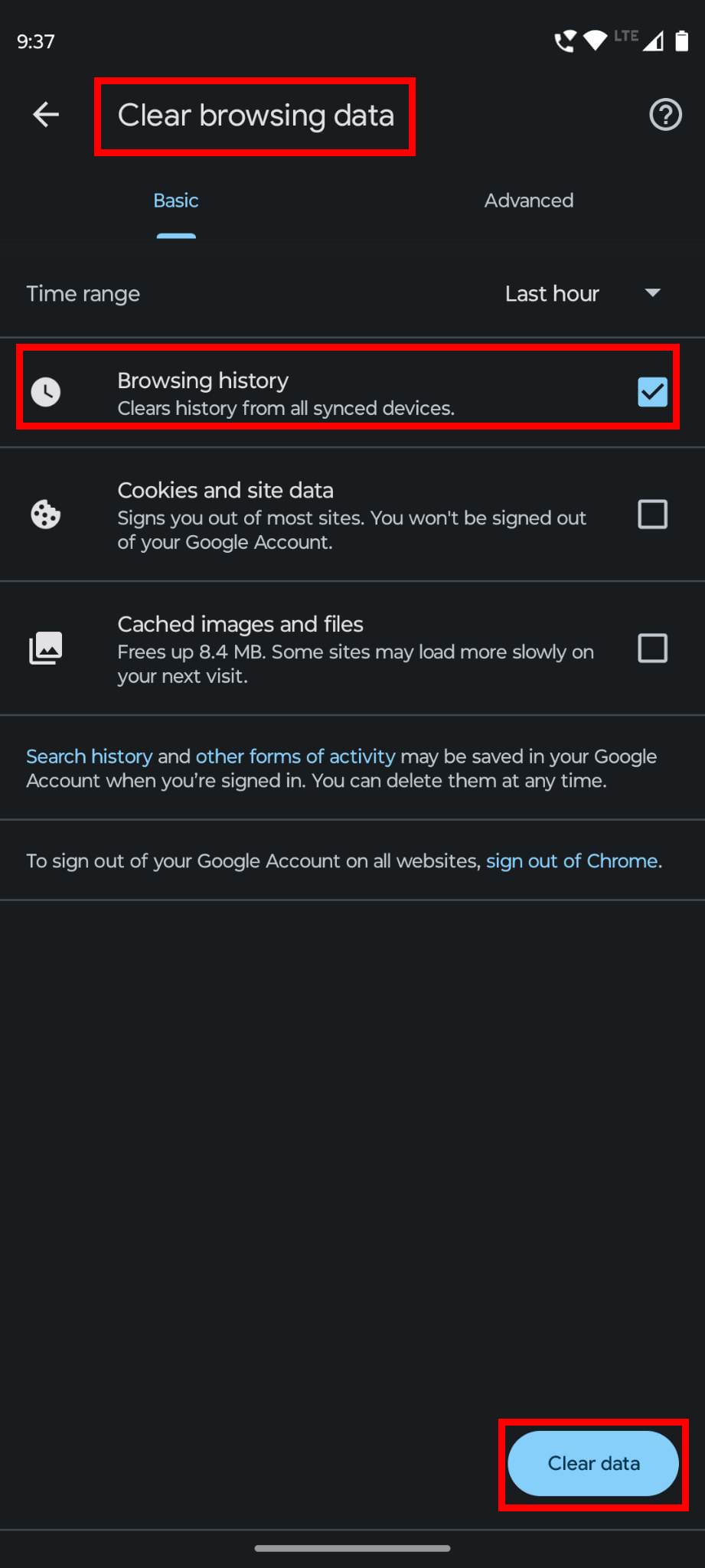 How to clear browsing history on Chrome