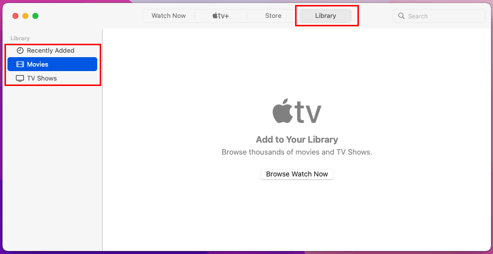 The Library section on Apple TV on Mac