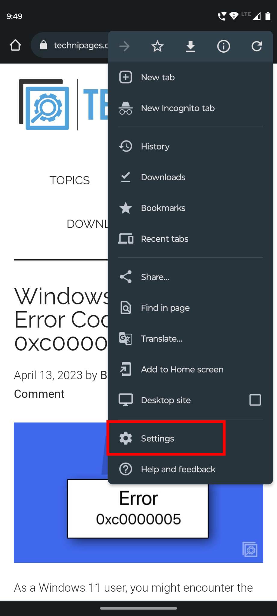 The More context menu on Google Chrome`