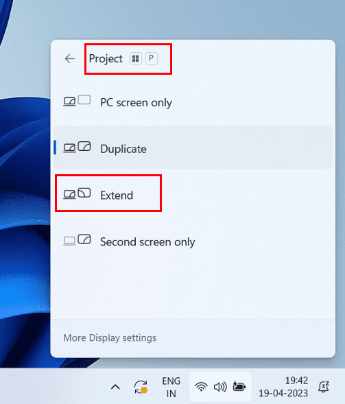 Control projection mode for dual display connection on Windows 11 laptops