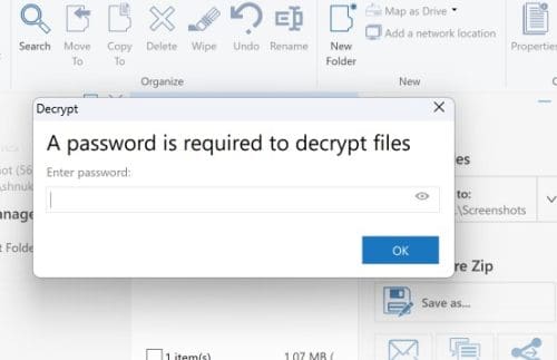 WinZip Enter password Windows 11