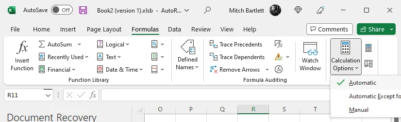 Excel Automatic Calculation option