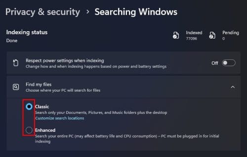 Searching Windows for Windows 11