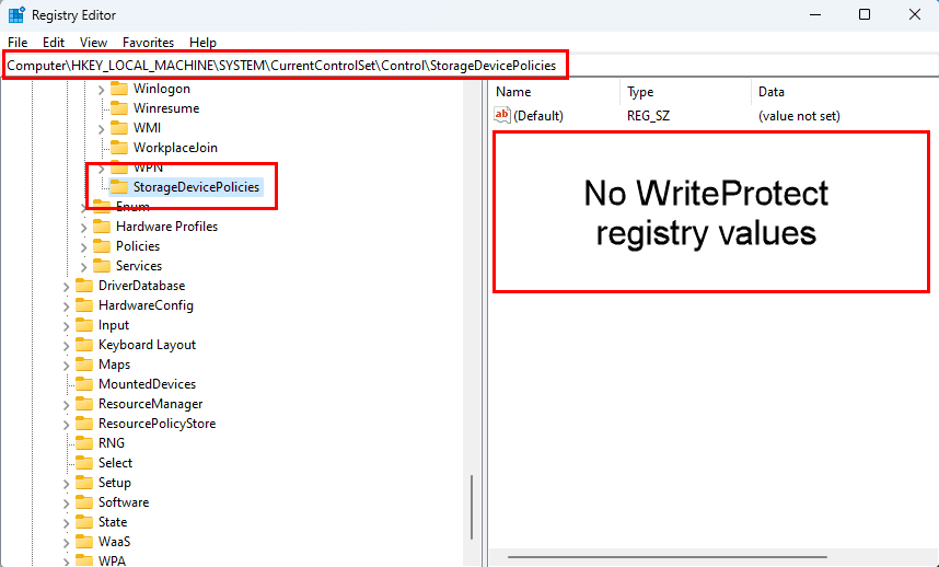 Remove write protection on disk from Registry Editor to fix The disk is write protected