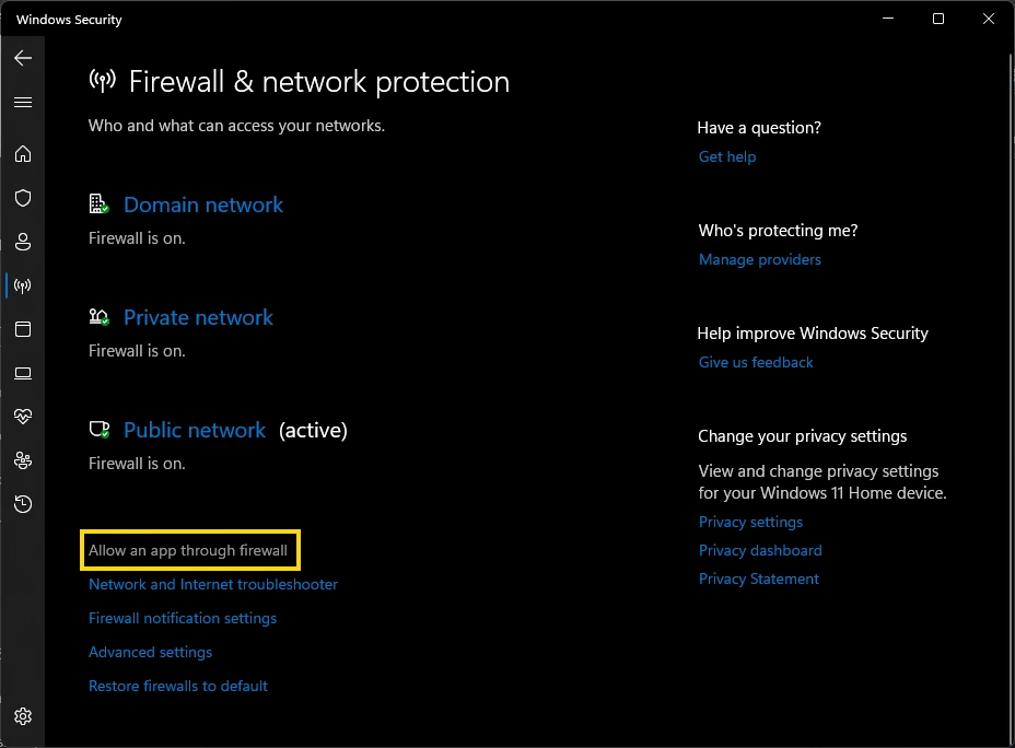 Windows 11 Allow App Through Firewall Link