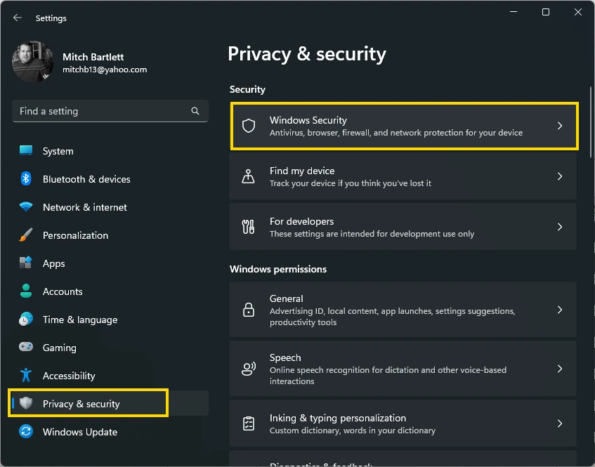 Windows 11 Windows Security Settings Option