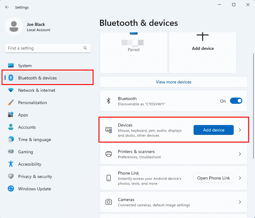Bluetooth and devices on Windows 11