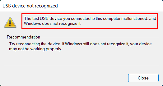 USB device not recognized