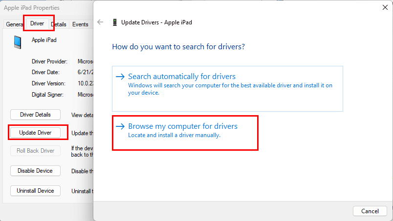 Update Apple mobile device driver from your PC