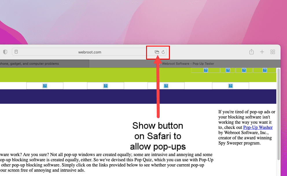 Show button on Safari for Block and Notify Pop-Up Setting