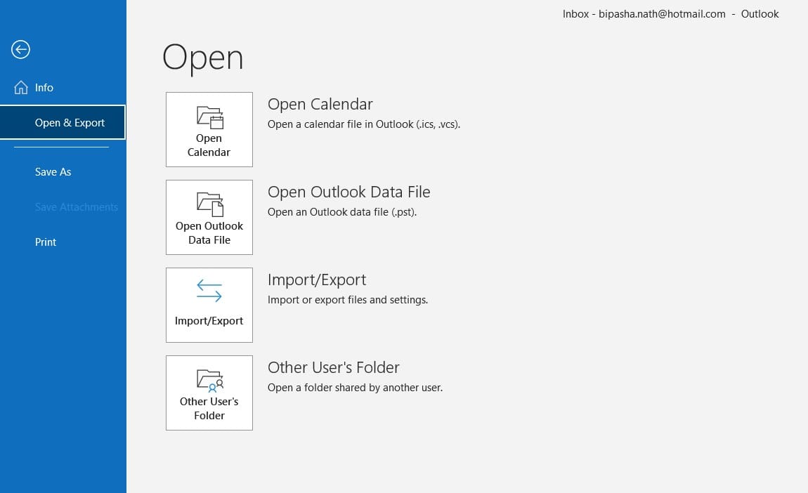 Select Import Export icon on Outlook for Windows or Mac app