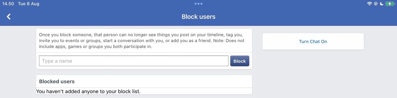 The block option on Facebook