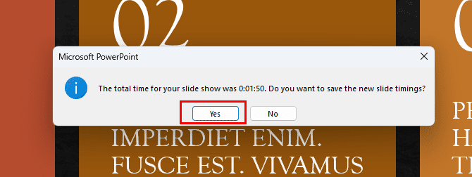 Confirm the timing change by clicking Yes