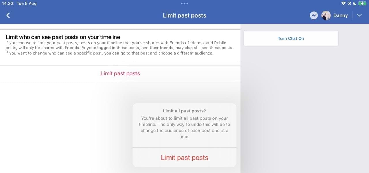 Option to limit past Facebook posts