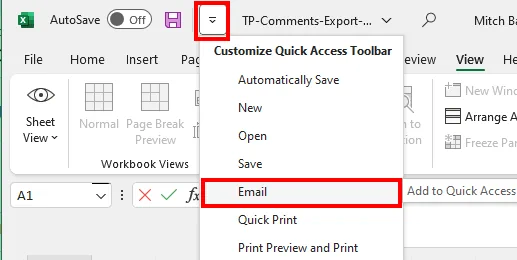 Office Email Option on Quick Toolbar