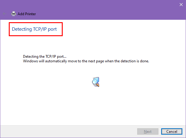 Detecting TCP IP port screen when adding a printer using IP address