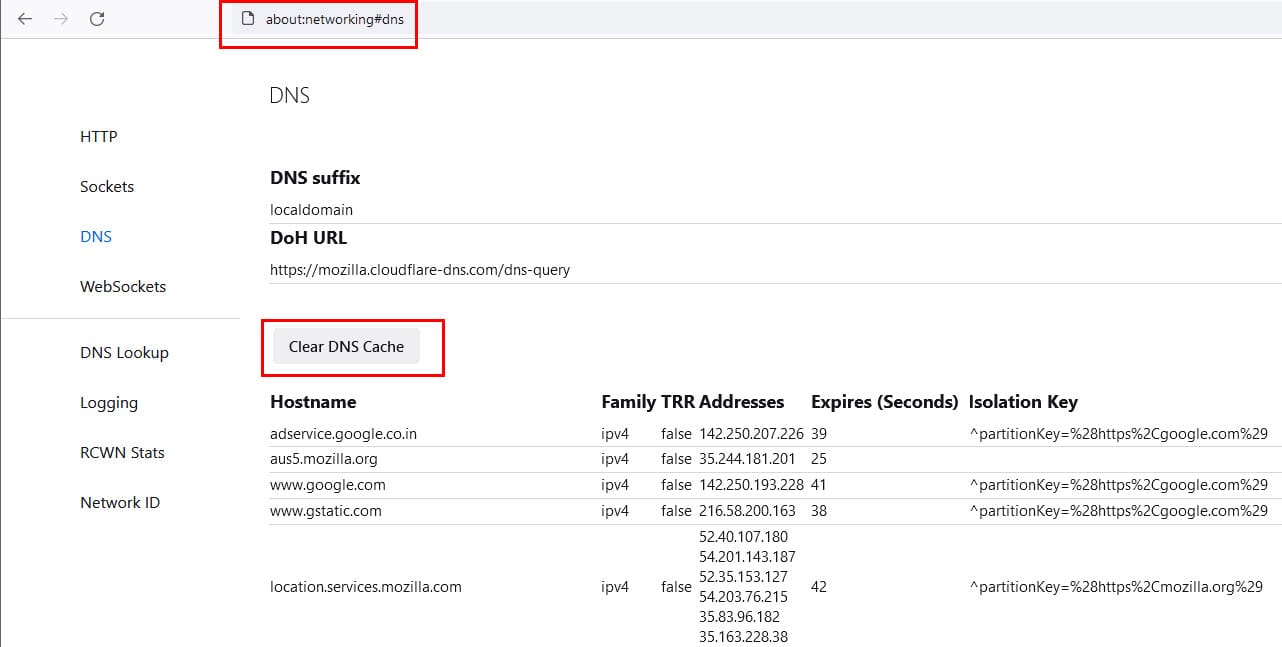 How to clear DNS resolver cache on Firefox