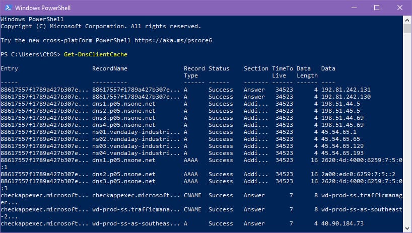 How to get DNS client cache