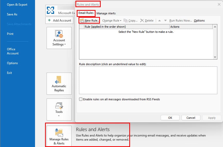Create new rule in Outlook Windows app