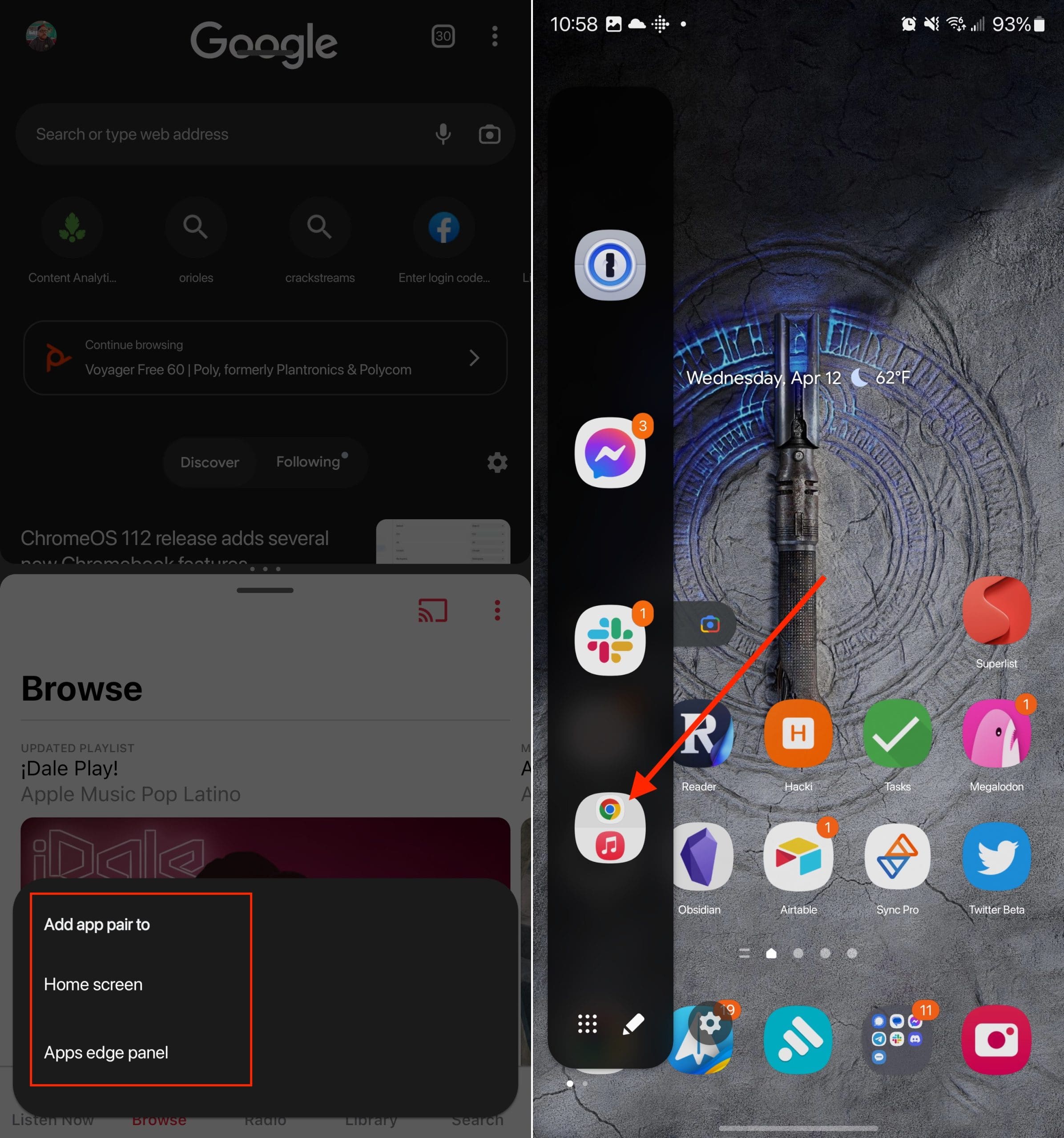 How to enable Split Screen or Multi-Window on Galaxy S23 - App Pair - 2