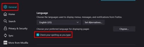 Check your spelling as you type option Firefox