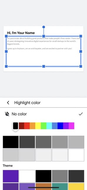Pick the highlight color in Google Slides