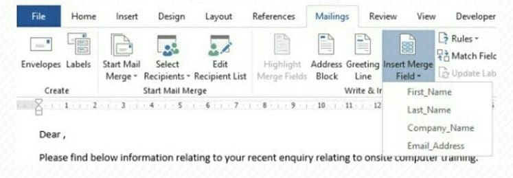 Select Mail Merge Field
