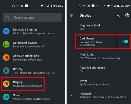 Android settings dark mode