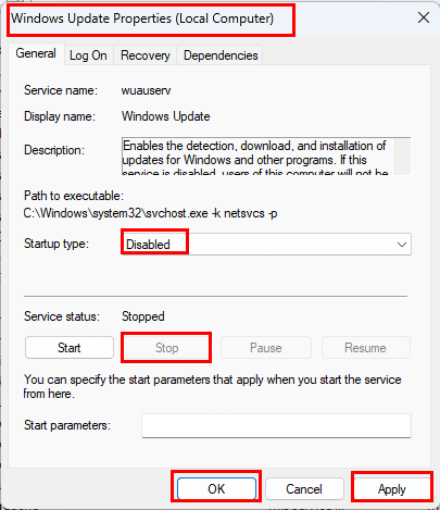 Stop and disable Windows 11 Update services