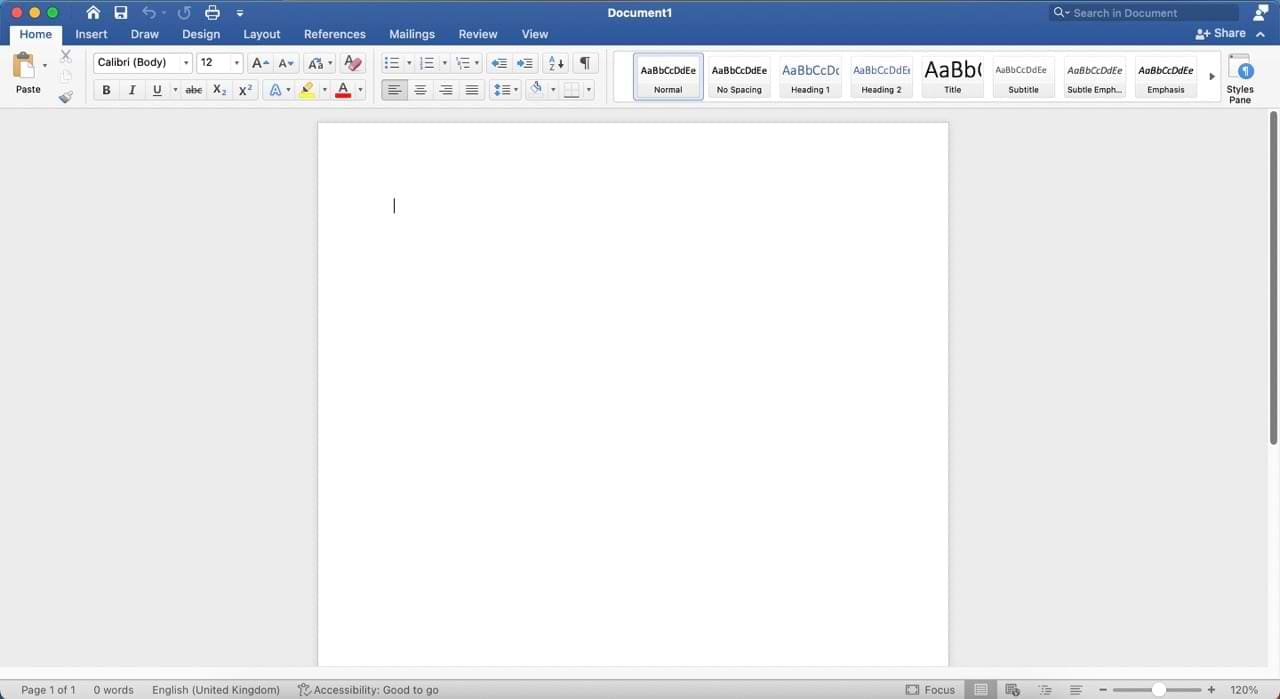 The main interface on a Microsoft Word document