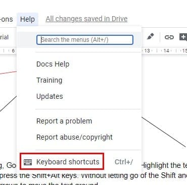 highlight text shortcut google docs