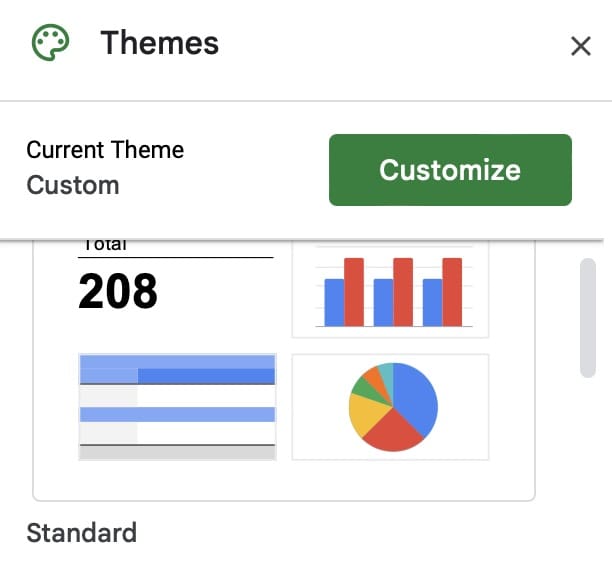 The option to customize your Google Sheets