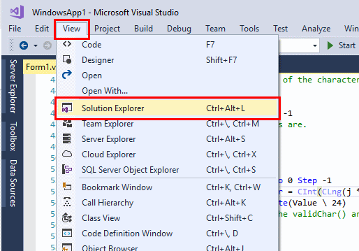 Visual Studio: Open Solution Explorer - Technipages