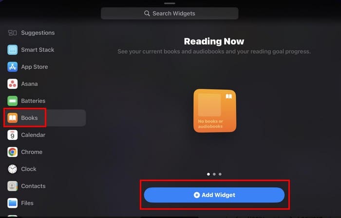 Add widget button for Reading Now
