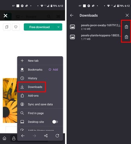 Erase downloads Firefox on Android
