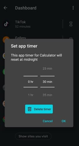 Delete timer for Digital Wellbeing Android
