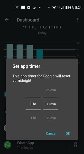 Set app timer on Android