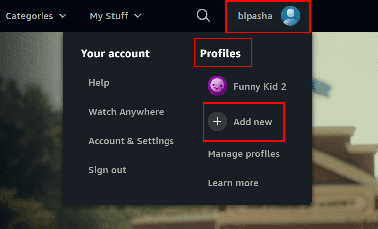 Add new profile on Prime Video