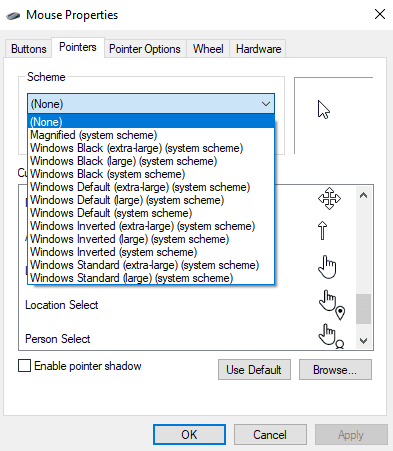 change cursor windows 10