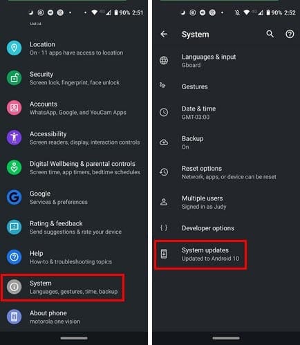 Check for system update Android