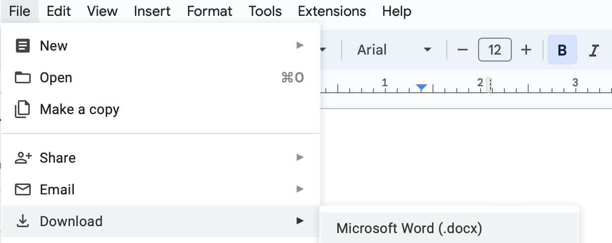 The option to save a Google Doc into Microsoft Word