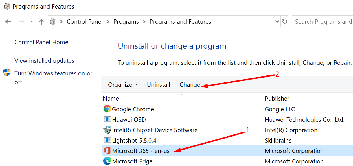 microsoft office 365 change control panel