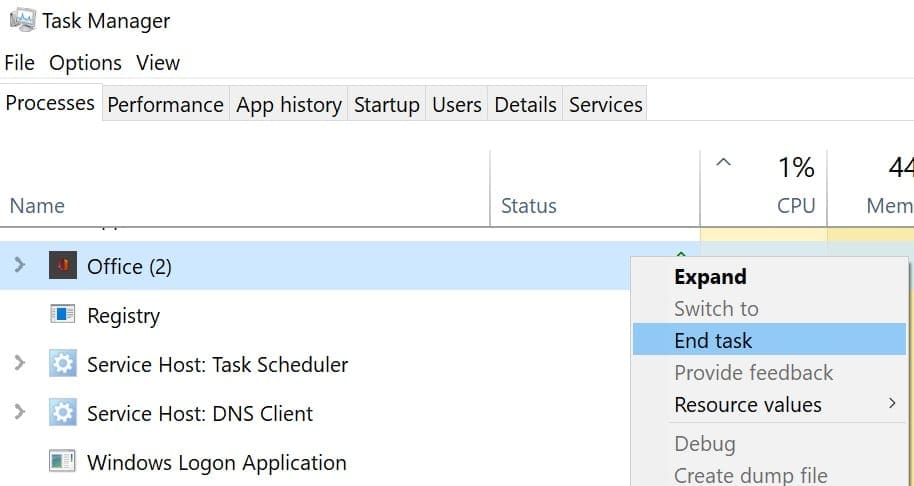 office processes end task