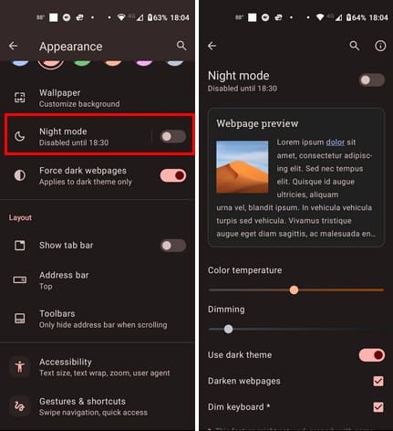 Night Mode for Opera on Android