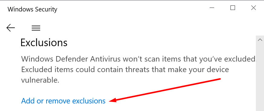 add remove exclusions windows security